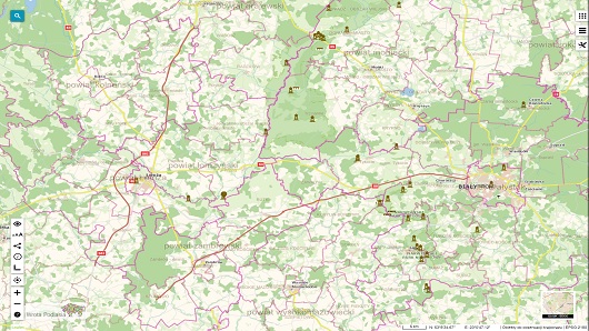 obraz przedstawia kawałek mapy z lokalizacją obiektów do obserwacji krajobrazu