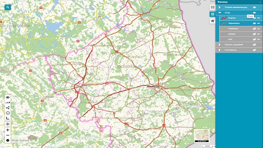 obraz przedstawia kawałek mapy z naniesionymi drogami