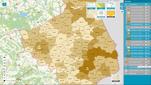 obraz przedstawia kawałek mapy z zasięgami gmin