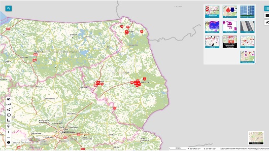 obraz przedstawia kawałek mapy z lokalizacją jednostek i spółek Województwa Podlaskiego