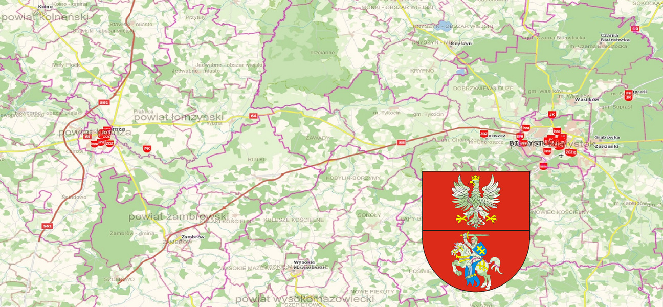 obraz przedstawia kawałek mapy z herbem województwa