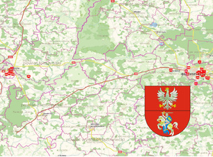 obraz przedstawia kawałek mapy z herbem województwa