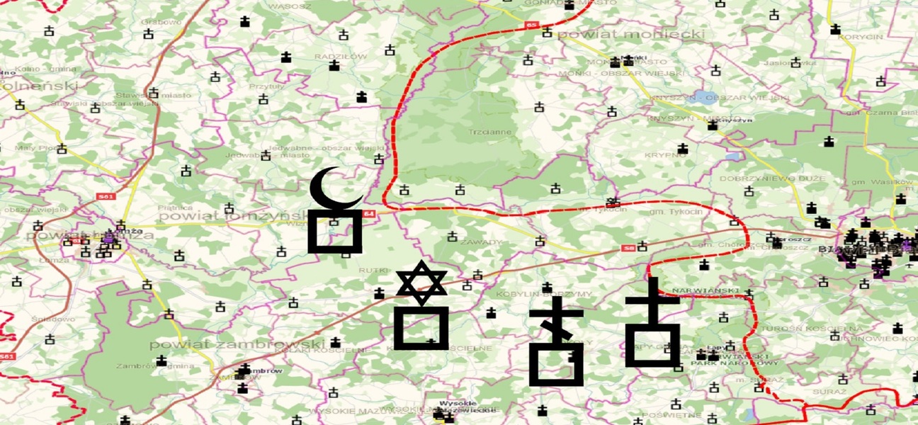 obraz z kawałkiem mapy 
 i symbolami świątyń